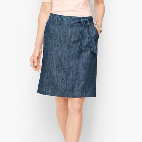 Talbots Embroidered Daisy Blue Wrap Knee-Length Chambray Skirt Size 14 - Picture 11 of 11